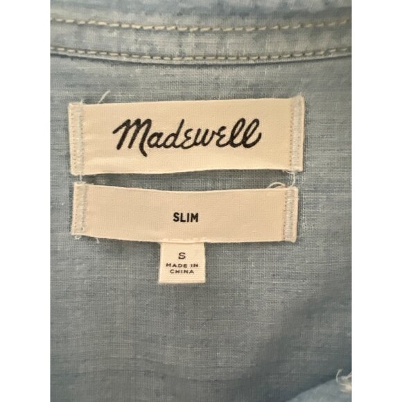 Madewell Slim Washed Blue Cotton Denim Button Down Chambray Shirt - Picture 5 of 7
